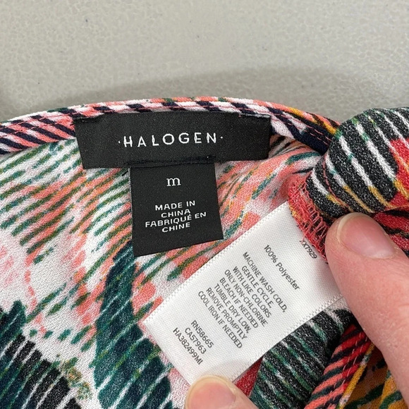 Halogen Dress Knee-Length Short Sleeve Pink Green Floral Size Medium - Picture 15 of 15